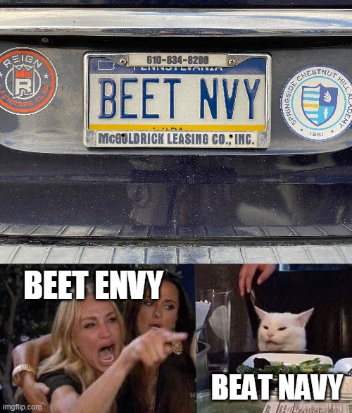 BEET ENVY; BEAT NAVY | image tagged in woman yelling at cat | made w/ Imgflip meme maker