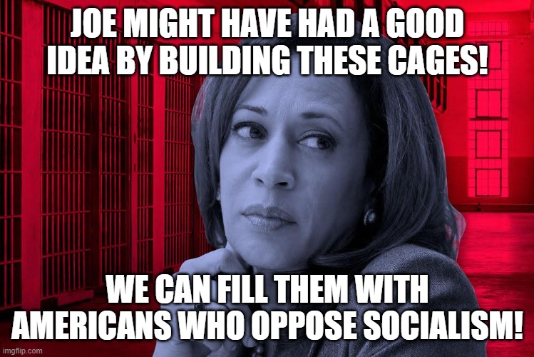 Lord Kamala | JOE MIGHT HAVE HAD A GOOD IDEA BY BUILDING THESE CAGES! WE CAN FILL THEM WITH AMERICANS WHO OPPOSE SOCIALISM! | image tagged in socialism | made w/ Imgflip meme maker