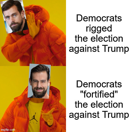 Drake Hotline Bling | Democrats rigged the election against Trump; Democrats "fortified" the election against Trump | image tagged in memes,drake hotline bling | made w/ Imgflip meme maker