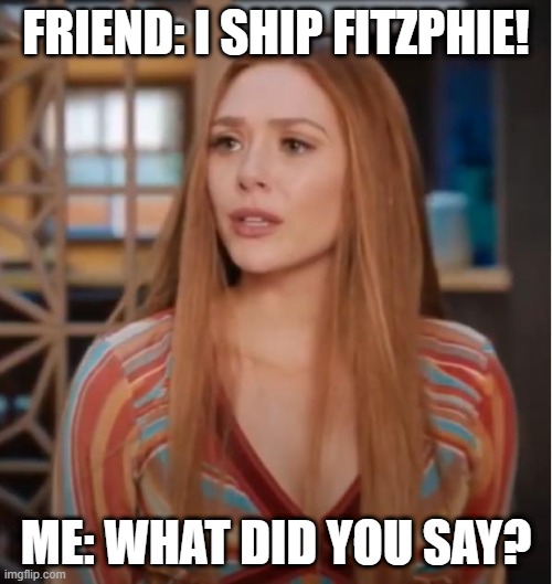 What did you say? Fitzphie! | FRIEND: I SHIP FITZPHIE! ME: WHAT DID YOU SAY? | image tagged in wandavision what did you say | made w/ Imgflip meme maker