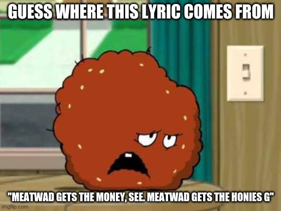meatwad | GUESS WHERE THIS LYRIC COMES FROM; "MEATWAD GETS THE MONEY, SEE. MEATWAD GETS THE HONIES G" | image tagged in meatwad | made w/ Imgflip meme maker