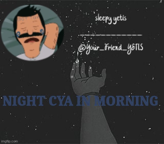 ya | NIGHT CYA IN MORNING | image tagged in nighttime yetis | made w/ Imgflip meme maker