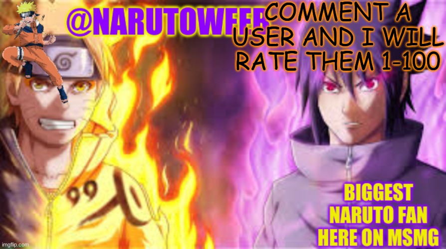 i wont be biased on my friends | COMMENT A USER AND I WILL RATE THEM 1-100 | image tagged in naruto_weebs naruto sasuke temp | made w/ Imgflip meme maker
