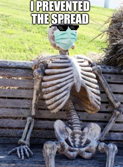 Waiting Skeleton | I PREVENTED THE SPREAD | image tagged in memes,waiting skeleton,covidiots | made w/ Imgflip meme maker