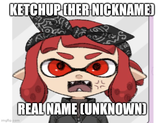 New oc! What do you think? Comment a name suggestion! |  KETCHUP (HER NICKNAME); REAL NAME (UNKNOWN) | made w/ Imgflip meme maker