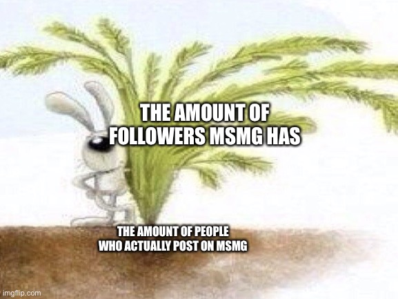 THE AMOUNT OF FOLLOWERS MSMG HAS; THE AMOUNT OF PEOPLE WHO ACTUALLY POST ON MSMG | made w/ Imgflip meme maker