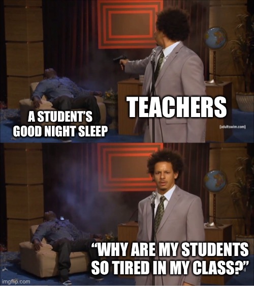 Who Killed Hannibal Meme | TEACHERS; A STUDENT’S GOOD NIGHT SLEEP; “WHY ARE MY STUDENTS SO TIRED IN MY CLASS?” | image tagged in memes,who killed hannibal | made w/ Imgflip meme maker
