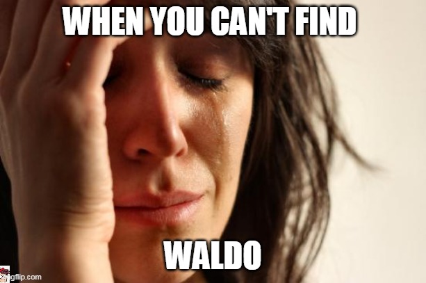 ps comment if you find him | WHEN YOU CAN'T FIND; WALDO | image tagged in memes,first world problems | made w/ Imgflip meme maker