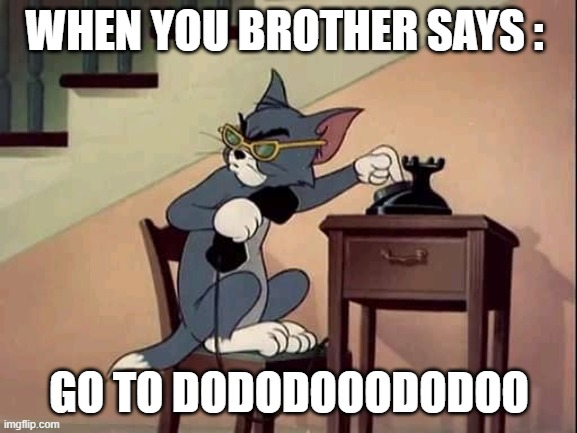 goto dodododoodod | WHEN YOU BROTHER SAYS :; GO TO DODODOOODODOO | image tagged in calling tom | made w/ Imgflip meme maker