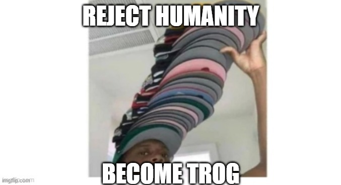hi | REJECT HUMANITY; BECOME TROG | image tagged in hats | made w/ Imgflip meme maker