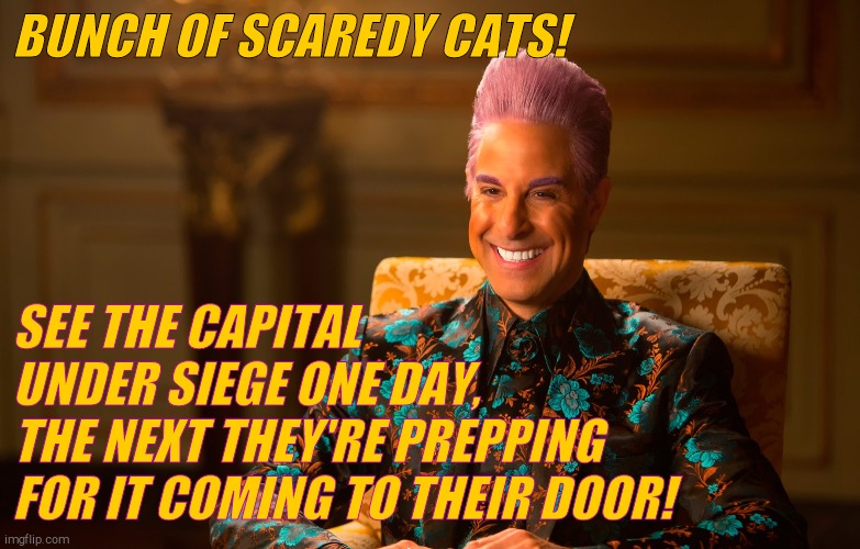 Caesar Fl | BUNCH OF SCAREDY CATS! SEE THE CAPITAL UNDER SIEGE ONE DAY,     THE NEXT THEY'RE PREPPING FOR IT COMING TO THEIR DOOR! | image tagged in caesar fl | made w/ Imgflip meme maker