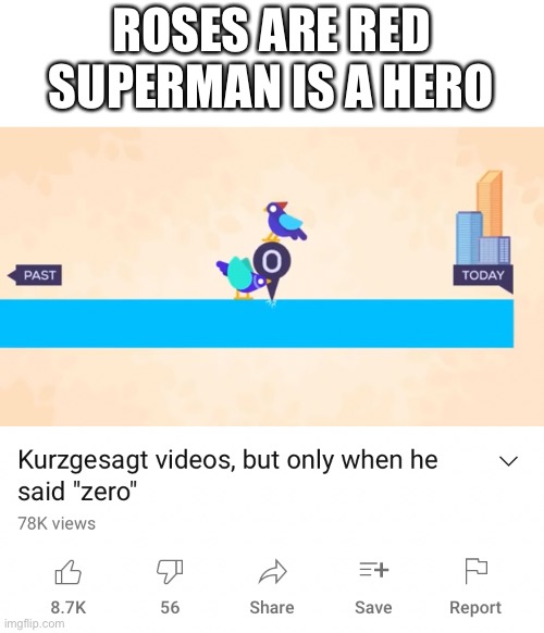 poetry time | ROSES ARE RED
SUPERMAN IS A HERO | image tagged in memes,funny,youtube,poetry,zero | made w/ Imgflip meme maker