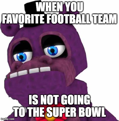 Super bowl tonight yal | WHEN YOU FAVORITE FOOTBALL TEAM; IS NOT GOING TO THE SUPER BOWL | image tagged in football,super bowl,mr hippo sad | made w/ Imgflip meme maker
