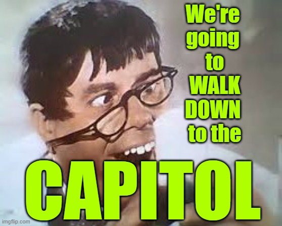 Why do I hear the Nutty Professor in my head? | We're 
going 
to
WALK
DOWN 

to the; CAPITOL | image tagged in comedy | made w/ Imgflip meme maker