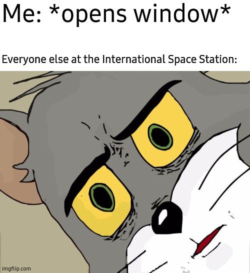 Wow I can't believe you are reading the title. | Me: *opens window*; Everyone else at the International Space Station: | image tagged in memes,gifs,unsettled tom,this is not a gif | made w/ Imgflip meme maker