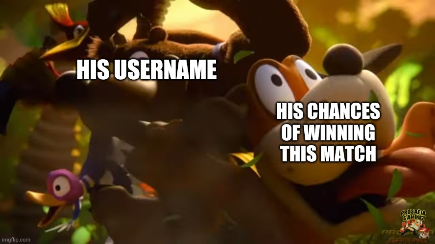 Banjo and Kazooie destroy Duck Hunt. | HIS USERNAME HIS CHANCES OF WINNING THIS MATCH | image tagged in banjo and kazooie destroy duck hunt | made w/ Imgflip meme maker