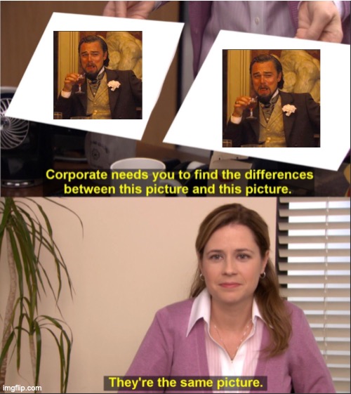 Corporate is so dumb lmao........I wonder who would not see the difference..... | image tagged in the office,pam,picture,leonardo dicaprio cheers | made w/ Imgflip meme maker