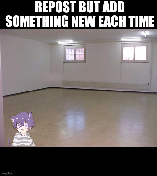 Spacing at bottom is to not cover stuff in the corner | REPOST BUT ADD SOMETHING NEW EACH TIME | image tagged in empty room | made w/ Imgflip meme maker