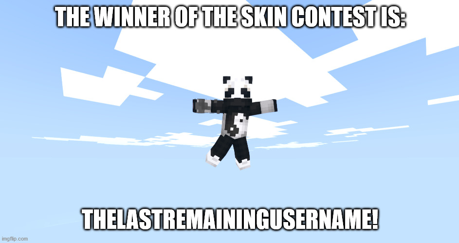 skin contest results | THE WINNER OF THE SKIN CONTEST IS:; THELASTREMAININGUSERNAME! | made w/ Imgflip meme maker