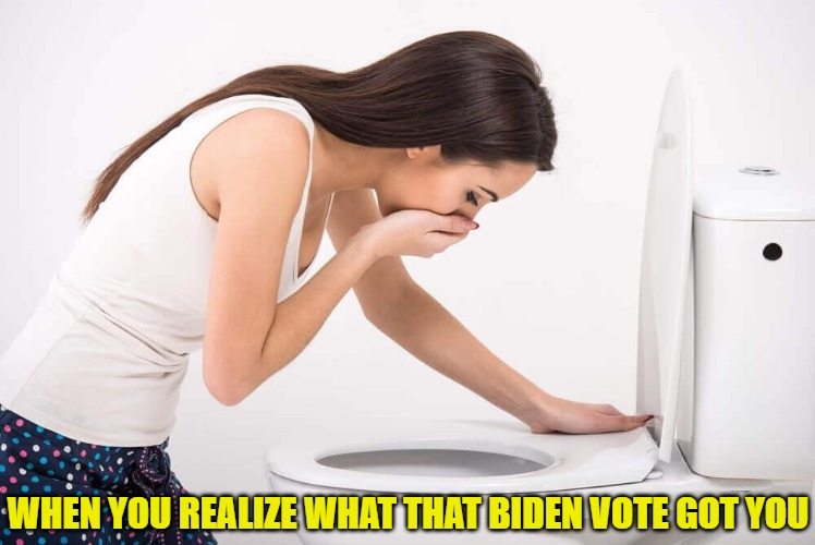 Biden Vote | WHEN YOU REALIZE WHAT THAT BIDEN VOTE GOT YOU | image tagged in biden,vote,funny,puke | made w/ Imgflip meme maker