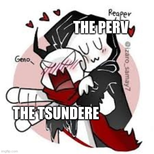 reaper sans x geno sans | THE PERV; THE TSUNDERE | image tagged in reaper sans x geno sans | made w/ Imgflip meme maker