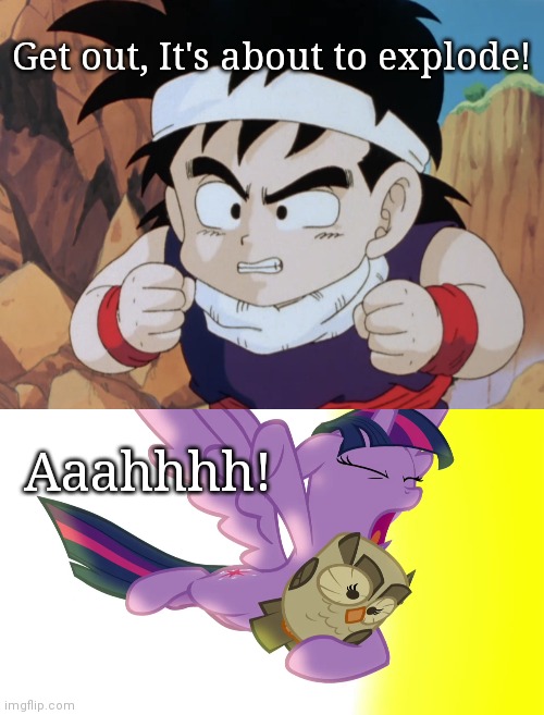 Get out, It's about to explode! Aaahhhh! | image tagged in gohan do i look like dbz | made w/ Imgflip meme maker