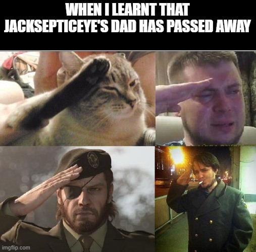 Ozon's Salute | WHEN I LEARNT THAT JACKSEPTICEYE'S DAD HAS PASSED AWAY | image tagged in ozon's salute | made w/ Imgflip meme maker