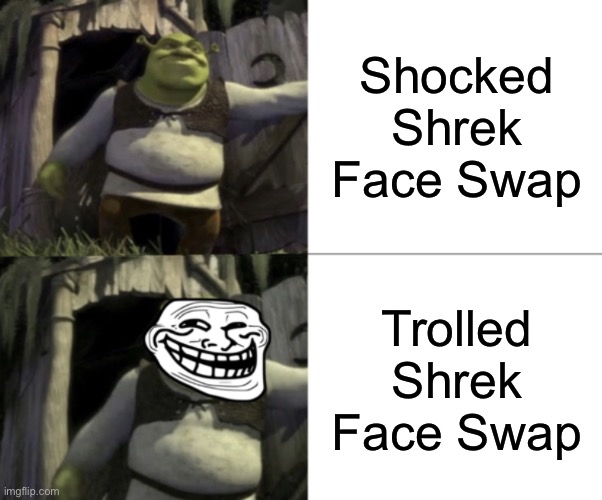 Trolled Shrek Face Swap | Shocked Shrek Face Swap; Trolled Shrek Face Swap | image tagged in trolled shrek face swap,troll,memes,shocked shrek face swap,trolling | made w/ Imgflip meme maker