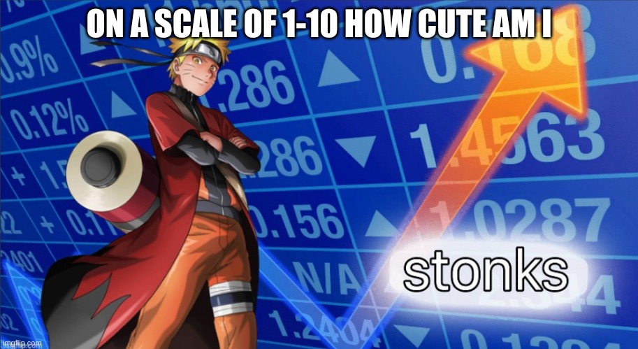 Im questioning my own decision | ON A SCALE OF 1-10 HOW CUTE AM I | image tagged in naruto stonks | made w/ Imgflip meme maker