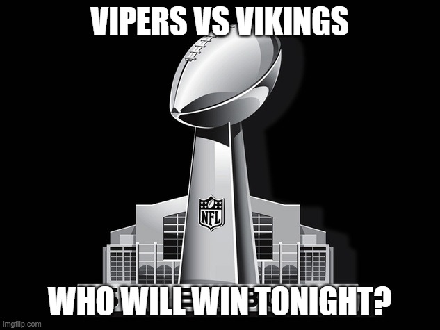 Super Bowl Deal | VIPERS VS VIKINGS; WHO WILL WIN TONIGHT? | image tagged in super bowl deal | made w/ Imgflip meme maker