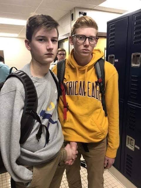 High Quality Hand shaking (yellow hair guy and brown hair guy) Blank Meme Template
