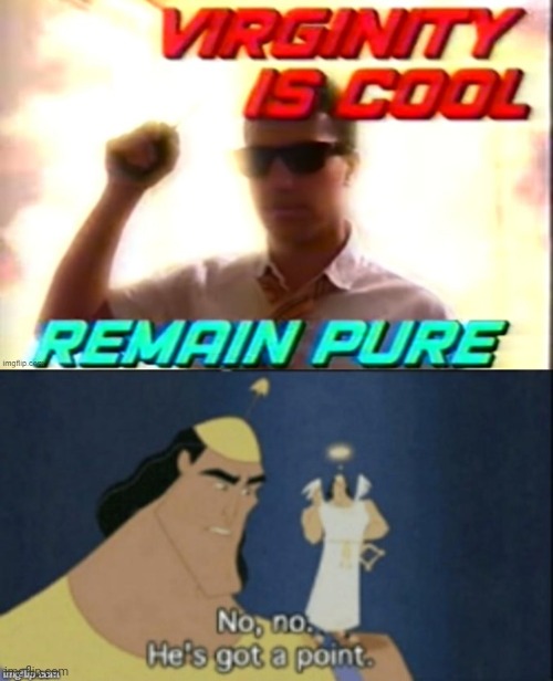 Remain pure | image tagged in no no hes got a point | made w/ Imgflip meme maker