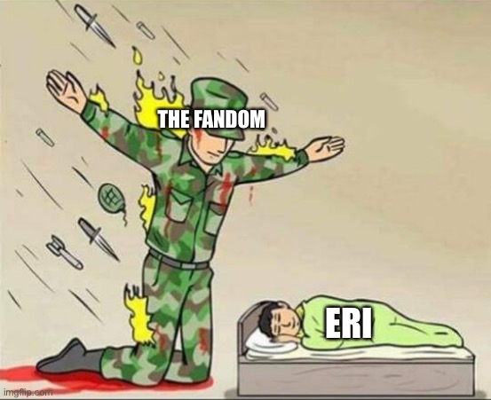 Soldier protecting sleeping child | THE FANDOM ERI | image tagged in soldier protecting sleeping child | made w/ Imgflip meme maker