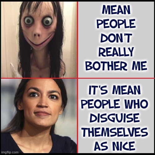 Learn to Tell the Difference | MEAN PEOPLE DON'T REALLY BOTHER ME; IT'S MEAN
PEOPLE WHO
DISGUISE THEMSELVES AS NICE | image tagged in vince vance,mean people,alexandria ocasio-cortez,aoc,memes,disgusting | made w/ Imgflip meme maker