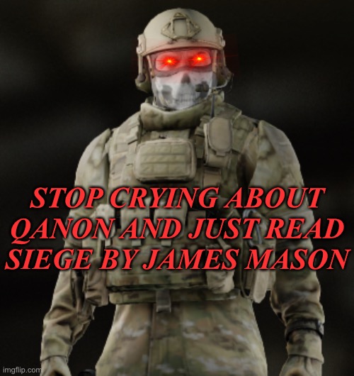 Chad | STOP CRYING ABOUT QANON AND JUST READ SIEGE BY JAMES MASON | image tagged in chad | made w/ Imgflip meme maker