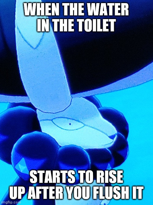 Oh no | WHEN THE WATER IN THE TOILET; STARTS TO RISE UP AFTER YOU FLUSH IT | image tagged in pokemon,memes | made w/ Imgflip meme maker