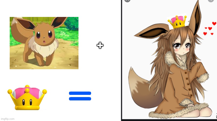 YAY now eevee has the crown! | + | image tagged in memes,blank transparent square,eevee human | made w/ Imgflip meme maker