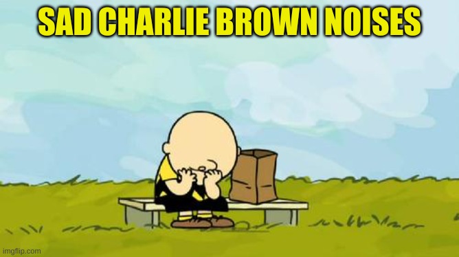 Depressed Charlie Brown | SAD CHARLIE BROWN NOISES | image tagged in depressed charlie brown | made w/ Imgflip meme maker