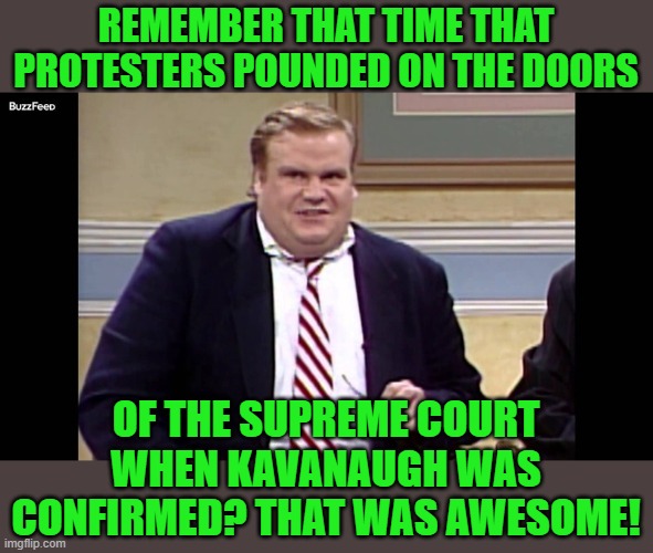 Remember when  | REMEMBER THAT TIME THAT PROTESTERS POUNDED ON THE DOORS OF THE SUPREME COURT WHEN KAVANAUGH WAS CONFIRMED? THAT WAS AWESOME! | image tagged in remember when | made w/ Imgflip meme maker