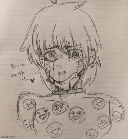 Content: minor blood uhhh trigger hee hee | image tagged in i drew this,yes i do vent art,not feeling poggers,this is my oc,well not really,more like my persona | made w/ Imgflip meme maker