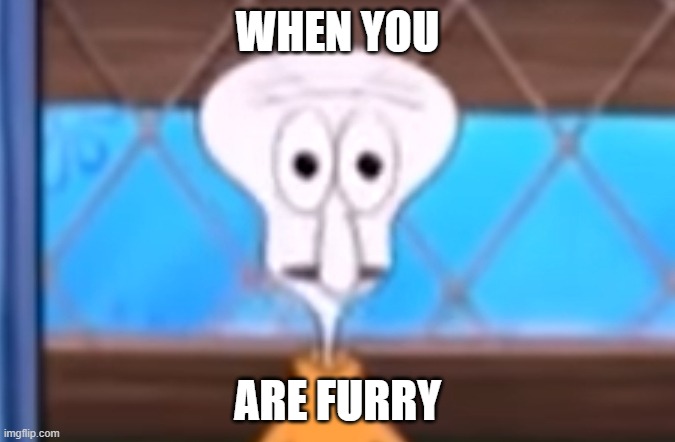 Furry Bad | WHEN YOU; ARE FURRY | image tagged in squidward in tehran face | made w/ Imgflip meme maker