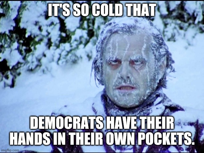 Frozen Jack | IT'S SO COLD THAT; DEMOCRATS HAVE THEIR HANDS IN THEIR OWN POCKETS. | image tagged in frozen jack | made w/ Imgflip meme maker