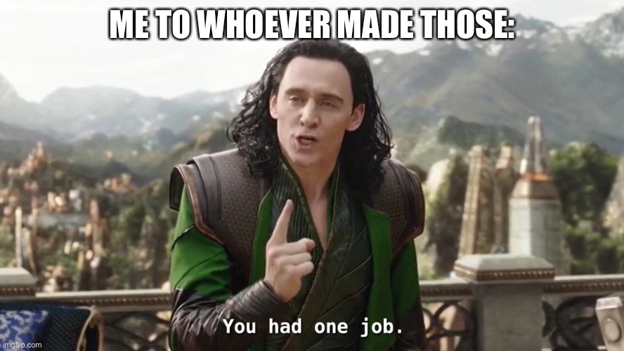 You had one job. Just the one | ME TO WHOEVER MADE THOSE: | image tagged in you had one job just the one | made w/ Imgflip meme maker