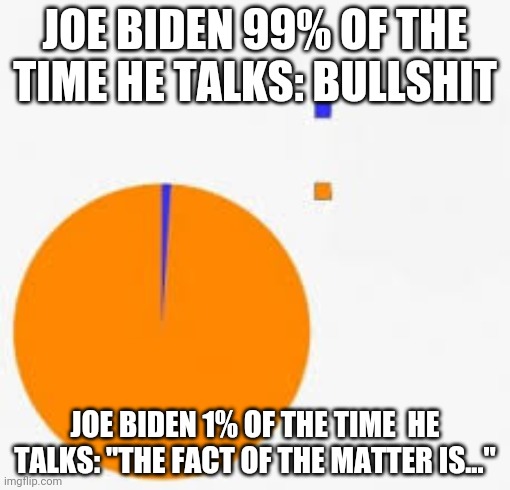 Pie Chart Meme | JOE BIDEN 99% OF THE TIME HE TALKS: BULLSHIT; JOE BIDEN 1% OF THE TIME  HE TALKS: "THE FACT OF THE MATTER IS..." | image tagged in pie chart meme | made w/ Imgflip meme maker