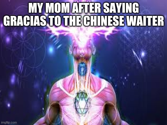 MY MOM AFTER SAYING GRACIAS TO THE CHINESE WAITER | image tagged in funny memes | made w/ Imgflip meme maker