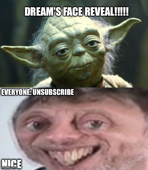 BREAKING NEWS: DREAM'S FACE REVEAL |  DREAM'S FACE REVEAL!!!!! EVERYONE: UNSUBSCRIBE | image tagged in dream,minecraft,memes,funny memes,dream's face reveal,face reveal | made w/ Imgflip meme maker
