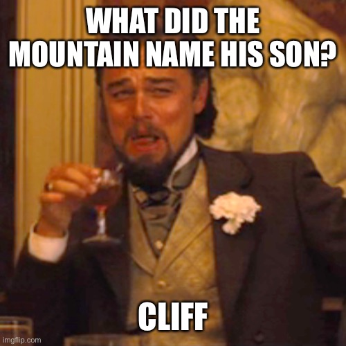 Laughing Leo | WHAT DID THE MOUNTAIN NAME HIS SON? CLIFF | image tagged in memes,laughing leo | made w/ Imgflip meme maker
