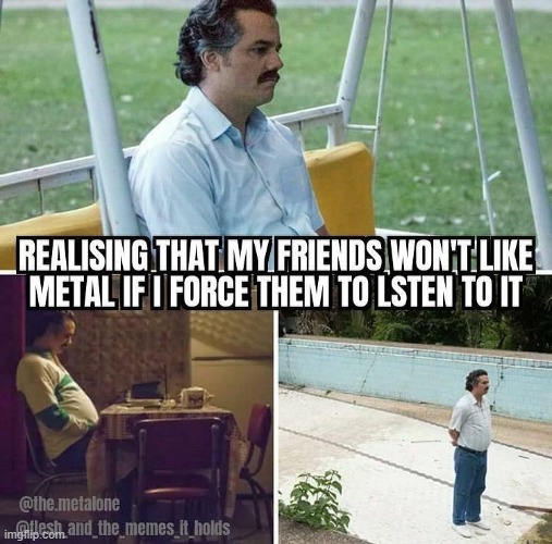 Realizing that my friends don't like metal | image tagged in metal | made w/ Imgflip meme maker