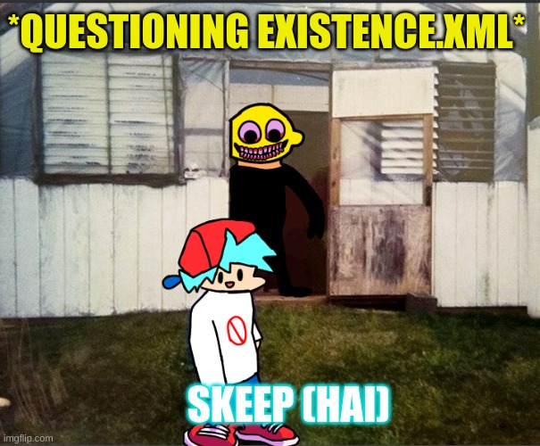 found this beauty of a gem | *QUESTIONING EXISTENCE.XML*; SKEEP (HAI) | image tagged in cursed friday night funkin image | made w/ Imgflip meme maker