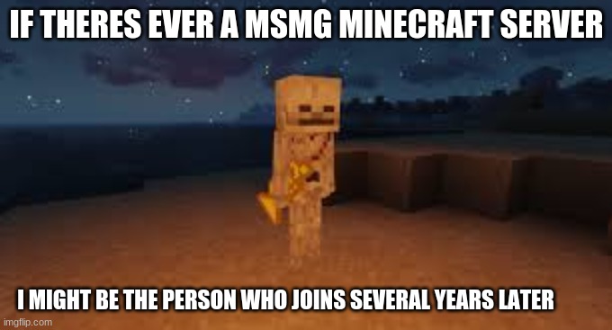 IF THERES EVER A MSMG MINECRAFT SERVER; I MIGHT BE THE PERSON WHO JOINS SEVERAL YEARS LATER | made w/ Imgflip meme maker